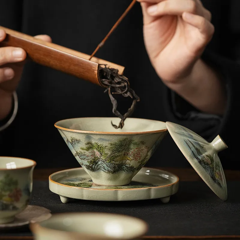 Celadon Ceramic Cup - Jingdezhen-Ceramic Tea Cup with Bamboo Hat,