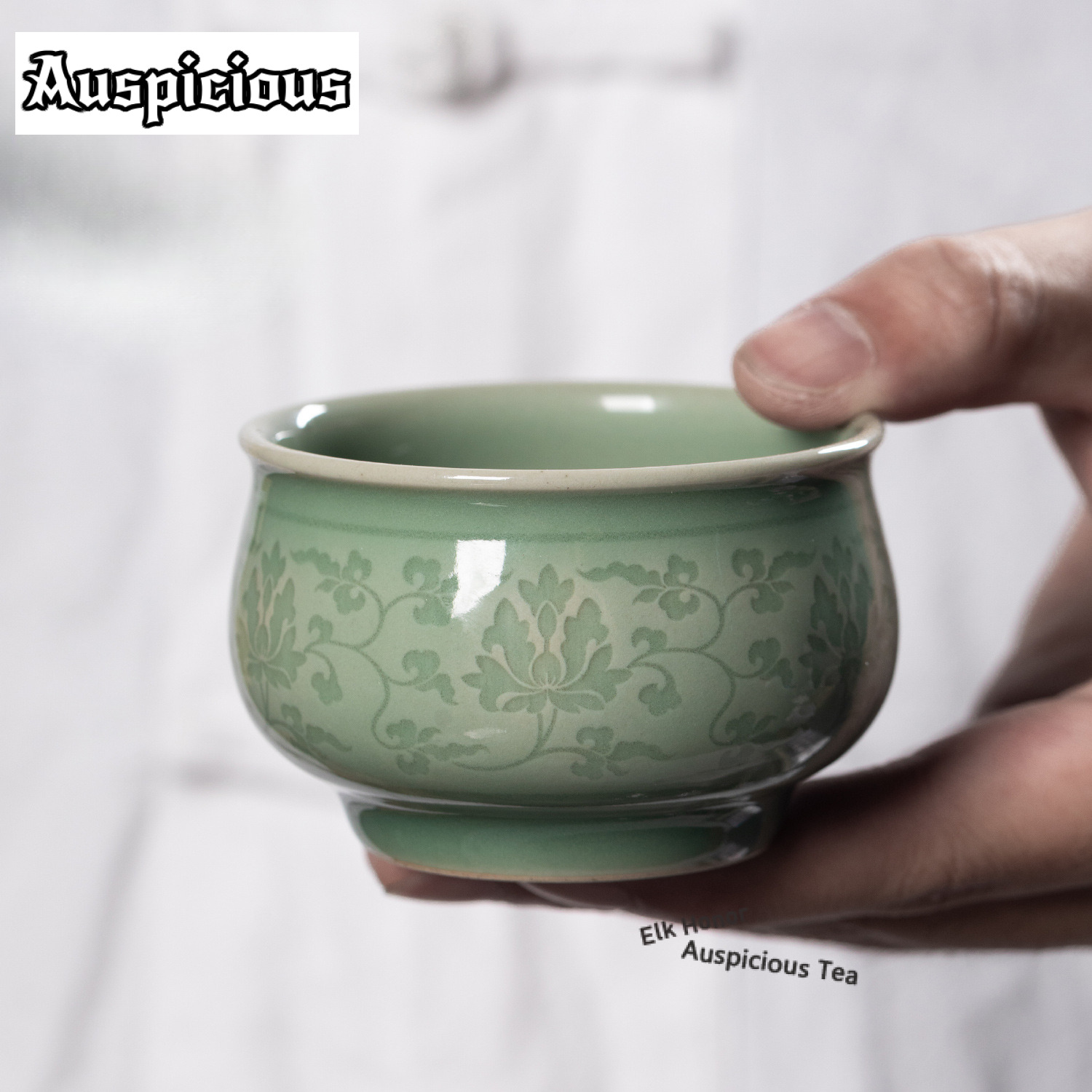 Celadon Ceramic Cup - 108ml Handmade Twining Lotus Celadon Teacup