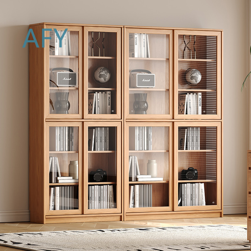 Solid Oak Bookcase with Slidin - Muji Home Storage 评论和价格